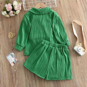 2024 primavera estate Boutique per bambini vestiti per <span class=keywords><strong>bambina</strong></span> gilet bianco verde manica lunga camicia <span class=keywords><strong>Shorts</strong></span> 3 pz abbigliamento moda per bambini - Product Image 2