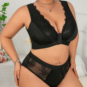 Nuevo conjunto de lencería sexy push-up transfronterizo, conjunto de lencería semicubriente de encaje negro estilo europeo y americano para chicas sensuales, venta al por mayor - Product Image 1