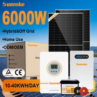 Kit de système d'énergie solaire hybride Sunroko pour la maison, 3000W 5Kw 6Kw 8000W 10Kw, système d'énergie solaire tout-en-un