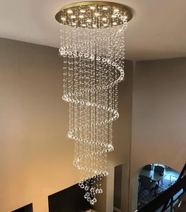 Lustre moderne en cristal de pluie flottant transparent haut de gamme, argent, pour plafond haut, luminaire suspendu pour entrée, escalier - Product Image 4