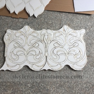 DANSE <span class=keywords><strong>BLANC</strong></span> Mosaïque Waterjet en marbre <span class=keywords><strong>blanc</strong></span> avec nacre de coquillage, carrelage luxueux pour crédence de cuisine - Product Image 2