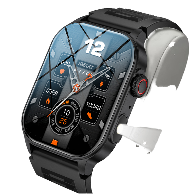 KM02 Smartwatch Android OLED Magnetic Touch Silicone IP68 Waterproof BT Call Health Monitoring LED Flashlight 44-49mm Screen