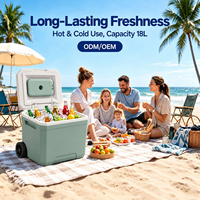 Ensemble de glacières portables à roulettes 18L, boîte à glace isotherme, extérieur en PE, intérieur en PP, design chariot à grandes roues, vente en gros