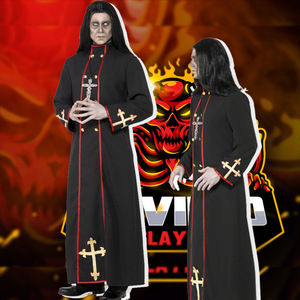 Disfraz de Sacerdote para Hombre Adulto, Color Negro, Rojo y Dorado, con Cruz, Estilo Medieval Renacentista, para Halloween y Fiestas - Product Image 2
