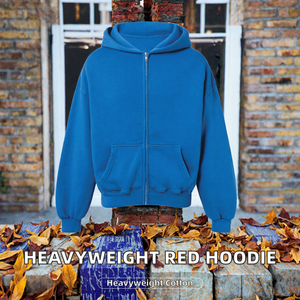 Sweat à capuche unisexe brodé de haute qualité, épais, zippé, écologique, en coton à séchage rapide, personnalisé, coupe oversize rouge pour homme - Product Image 2
