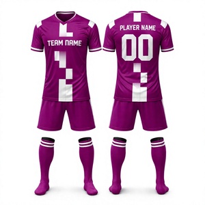Maillot de football personnalisé en mesh 100% polyester, col en V, manches courtes, nom de l'équipe, numéro du joueur, ensemble uniforme respirant - Product Image 1