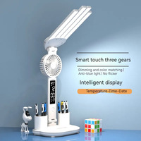 Quatre têtes calendrier horloge affichage de l'heure lampe porte-stylo Protection des yeux pliant LED lampe de Table avec ventilateur pour enfants étude lecture