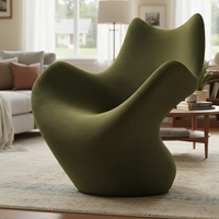 Fauteuil de loisir moderne Swan, rembourré, accent, salon, intérieur, ergonomique, confortable, tissu doux, vert olive, élégant