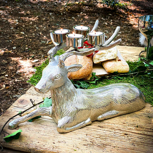 Silver Deer Candle Stand with Four <b>Tealight</b> Holders for Christmas Home Decoration - Product Image 4