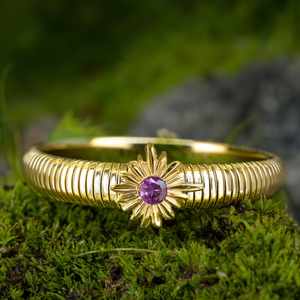 Gold Plated Stainless Steel <b>Bangle</b> With Star Design And Gemstone Center Fine Jewelry - Product Image 3