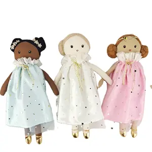 Wholesale Custom 35cm Size Linen Fabric Baby Fairy Ballerina Rag Doll Princess Dressing Up Toy With Crown Baby Birthday Gift