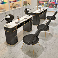 Table de manucure multifonctionnelle, blanc et or, design de luxe, avec chaises, pour ongles, sous vide, 1 ensemble