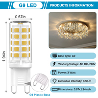 Ampoule LED G9 4W équivalent à 40 watts, remplacement de l'ampoule halogène G9, lumière blanc chaud doux 3000K, petite ampoule LED G9 pour lustre