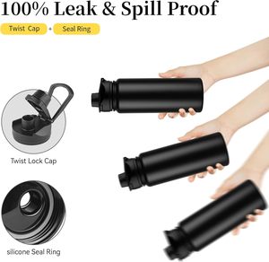 Bouteille d'eau isotherme de 24 oz avec couvercle à paille et bouches larges, bouteilles d'eau de sport en acier inoxydable - Product Image 4