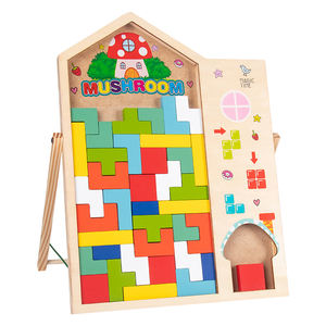 儿童益智DIY玩具木制俄罗斯积木图形配对拼图板环保木制玩具 - Product Image 1