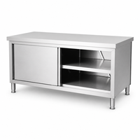 Armoire de cuisine en acier inoxydable avec porte coulissante de 1500 à 1800 mm, plan de travail en acier inoxydable pour restaurant