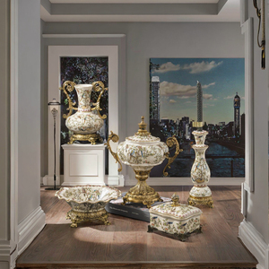 Sang trọng handmade gốm bình hoa với đồng minh xử lý nắp hình học Tabletop Antique trang trí nội thất tùy chỉnh Trung Đông - Product Image 3