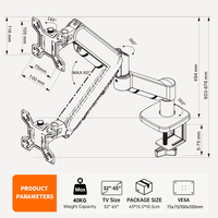 Bras de moniteur en acier violet vibrant KHCOOHOO avec ressort à gaz, pivotant ergonomique à 360°, inclinaison de 32 pouces, réglable en hauteur jusqu'à 45°, VESA