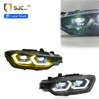 مصباح أمامي LED ثنائي اللون من SJC Auto لسيارات BMW الفئة 3 F30 F35 2012-2018 بتصميم Spoon مع إضاءة ليزر صفراء وبيضاء DRL