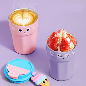 Botol minum vakum berdinding ganda 420ml, lucu dan imut, terbuat dari stainless steel, dapat digunakan kembali, terinsulasi, dengan tutup flip. - Product Image 5