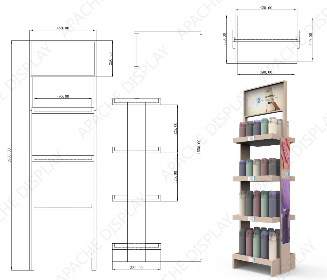 Customized Durable Wood Thermos Bottle Display Stand Supermarket Rack for Retail Shops & Supermarkets — view 2