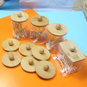 กล่องเก็บสำลีอเนกประสงค์ฝาไม้ไผ่ ทรงกลม/สี่เหลี่ยม สำหรับใส่สำลีแผ่น/สำลีก้าน ใช้ในครัวหรือใส่อาหารได้ - Product Image 2