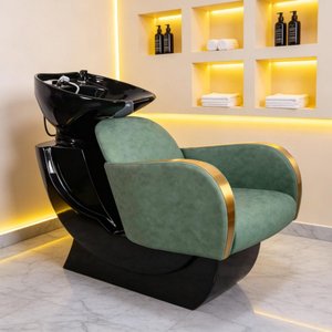 Modern Green Barber Chair With Hydraulic Pump And <b>Black</b> Wash Station shampoo <b>bed</b> shampoo chair For Salon Use - Product Image 6