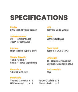 Nouvelle caméra miniature portable 2K HD avec vision nocturne, lampe torche LED, écran de 0,96 pouce pour enfants, enregistrement vidéo 32 Go - Product Image 6