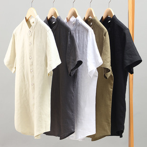 <span class=keywords><strong>เสื้อ</strong></span>เชิ้ตผ้าฝ้ายลินินสีพื้นสไตล์<span class=keywords><strong>จีน</strong></span>สำหรับผู้ชาย แขนสั้นลำลองใส่สบายระบายอากาศได้ดี น้ำหนักเบา <span class=keywords><strong>คอ</strong></span>ตั้งประดับลูกปัด - Product Image 2
