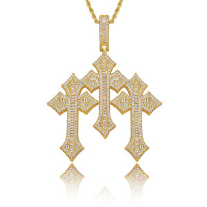 Collana da Uomo con Pendente a Croce Hip Hop Europeo, in Rame con Zirconio Quadrato a Scala, Accessori per Orecchie, <span class=keywords><strong>Gioielli</strong></span> Abbinati - Product Image 3