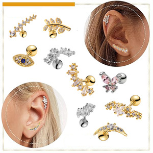 ต่างหูแฟชั่นแบบติดหู โลหะผสมสังกะสี ประดับคริสตัล รูปดอกไม้ ใบไม้ ดาว ของขวัญเครื่องประดับสำหรับผู้หญิง ต่างหูขนาดเล็กแบบเจาะ - Product Image 5