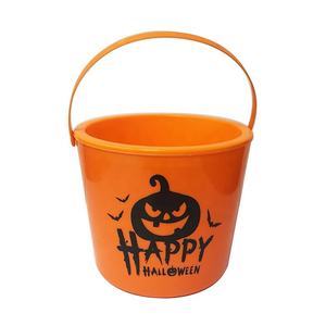 Cubo de <span class=keywords><strong>calabaza</strong></span> para Halloween, accesorio con mango y luces Led intermitentes, color naranja, para dulces y fiestas de Halloween, barato - Product Image 3