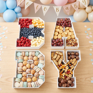 Fillable Letter Charcuterie Board Display Tray with <b>Cookie</b> Candy & Cake Decor White PLA Plastic Baby Shower <b>Box</b> Set - Product Image 6