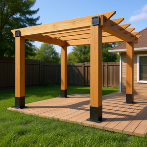 Kit de Pérgola con Vigas de Madera de 4x4 Pulgadas, Soportes Inclinados de 3 Vías, 2 Bases para Postes, Uso en Exteriores - Product Image 2