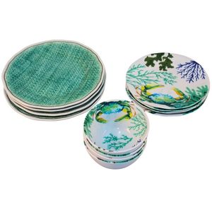 Nuevo Juego de <span class=keywords><strong>Vajilla</strong></span> de <span class=keywords><strong>Melamina</strong></span> de 12 Piezas con Diseño de Cangrejo y Coral Azul Océano para el Verano - Product Image 3