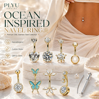 Piercings de Acero Inoxidable para Ombligo, Anillos de Ombligo con Circonita Cúbica, Piercing de Ombligo con Diseño de Mariposa, Joyería Elegante para Mujer