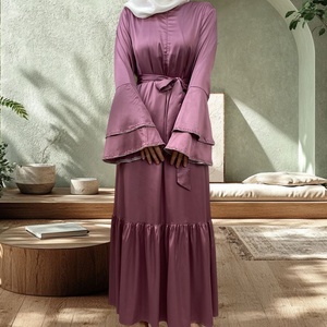 Muslim Women's Modest Maxi <b>Dress</b> - Lightweight Thin Satin, Layered Sleeves with Diamond (Style 6789) - Product Image 2