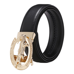 Venta al por mayor de fábrica: Cinturón de cuero genuino para hombre con hebilla de aleación Jessi de bloqueo automático, estilo occidental, de 3.8 cm de ancho, con grabado de moda y personalidad. - Product Image 1