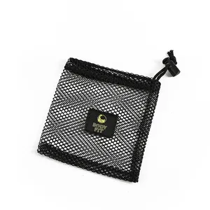 wholesale black nylon net bag custom printed drawstring mesh pouch for gift Earphone Power Bank Bags