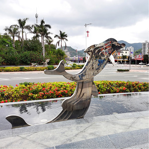 Escultura de Delfín de Acero Inoxidable, Decoración de Jardín para Exteriores, Forma de Animal Moderna, Acabado Pulido, Arte de Paisajismo Independiente - Product Image 4