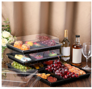 Très Grands Plateaux <span class=keywords><strong>de</strong></span> Traiteur en Plastique PET Noir Réutilisables, Plats <span class=keywords><strong>de</strong></span> Service Divisés pour Tiramisu, Pique-niques, Voyages ou Planches <span class=keywords><strong>de</strong></span> Charcuterie - Product Image 4