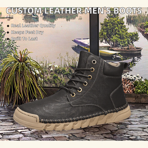 Bottes de neige occidentales en cuir véritable faites à la main sur mesure pour hommes, automne-hiver - Product Image 2