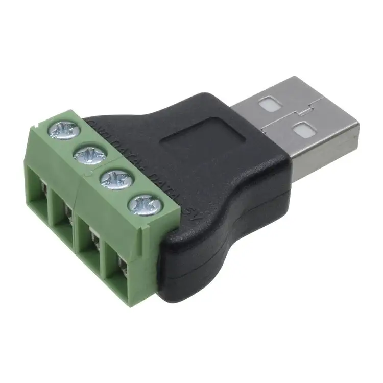 Hot selling product Black and green 24-14 AWG USB 2.0 Type A Plug to 4Way Screw Terminal Adaptor