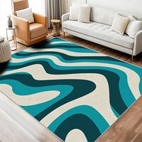 Maßgefertigter Großer Blauer Kunstkaschmir-Teppich Maschinengefertigt Waschbar Wohnzimmer Mid-Century Retro Gemustert Innenbereich Teppich Weich Rutschfest