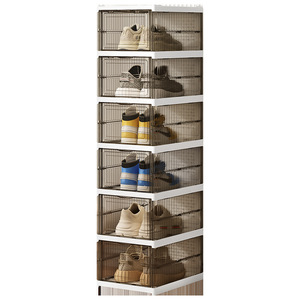 Installation gratuite, boîte à chaussures épaissie avec couvercle, boîte de rangement transparente, facile à plier, étagère de rangement multicouche pour usage domestique - Product Image 2