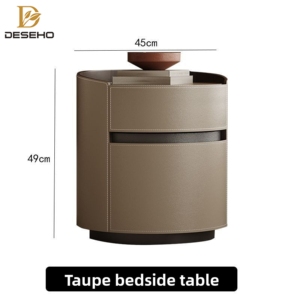 Italian Designer <strong>Bedside</strong> <strong>Table</strong> in <strong>Minimalist</strong> Style Luxury Modern Saddle Leather Storage with Solid Wood Bedroom Furniture - Product Image 2
