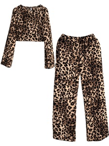 Completo Casual da Donna Due Pezzi con Stampa Leopardata, Top a Maniche Lunghe e Pantaloni, Stile Europeo Comodo per Primavera - Product Image 6