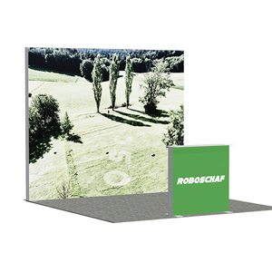 บูธแสดงสินค้าแบบโมดูลาร์ขนาด 3*3 เมตร ผนังเดี่ยวพร้อมฉากหลังลายธรรมชาติสีเขียว  พร้อมเคาน์เตอร์ธีมรักษ์โลก สำหรับงานแสดงสินค้าแบบพกพา - Product Image 1