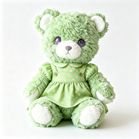 Adorable Ours en Peluche Vert avec Robe à Fleurs et Pois, Jouet en Peluche Moelleux de Dessin Animé, Décoration Maison, Cadeau
