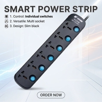 Stop Kontak Universal Cangkang Hitam Proteksi Lonjakan Arus 3-6 Outlet Kabel 2 Meter